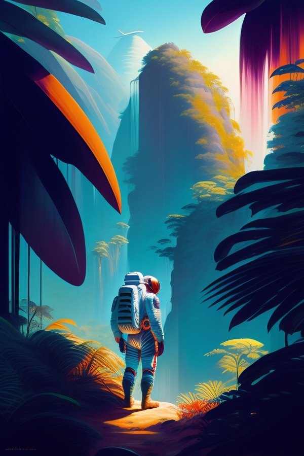 Astronaut In A Jungle Mobile Phone Wallpaper Image 1