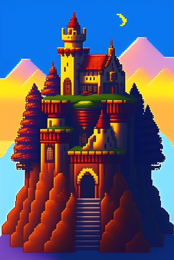 Pixel Castle Mobile Phone Wallpaper Image 1