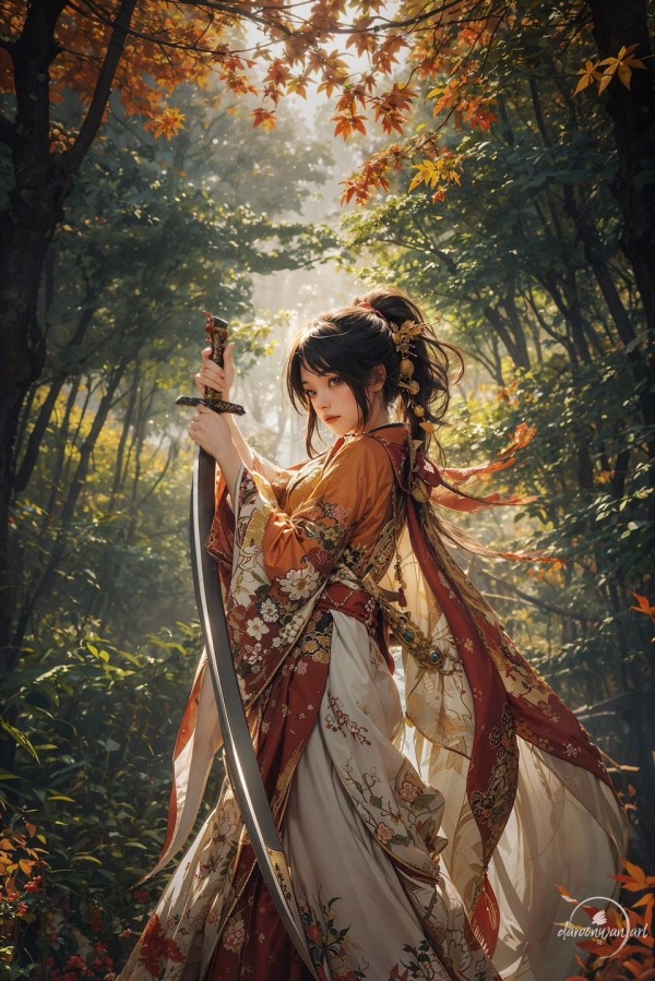 Anime Girl with Sword Mobile Phone Wallpaper Image 1