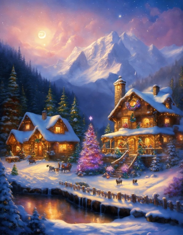 Snow Christmas Village Mobile Phone Wallpaper Image 1