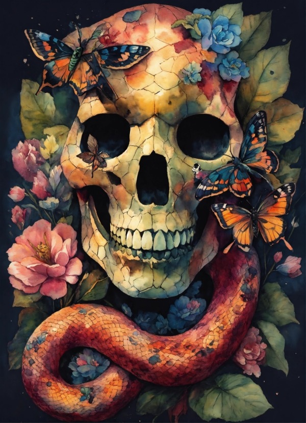 Snake Head Skull Mobile Phone Wallpaper Image 1