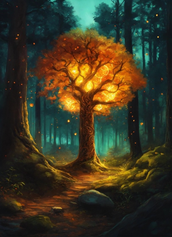 Glowing Tree Mobile Phone Wallpaper Image 1