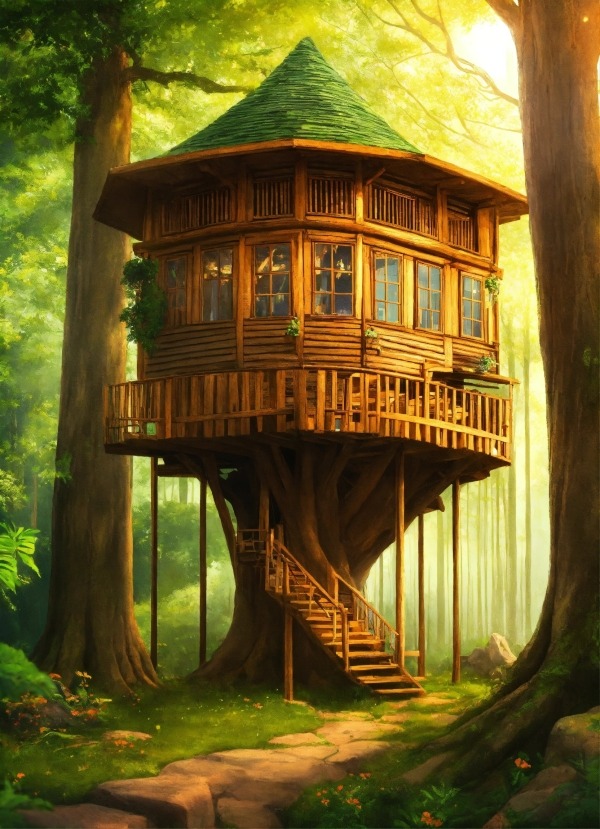 Forest Tree House Mobile Phone Wallpaper Image 1