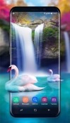 Waterfall And Swan Android Mobile Phone Wallpaper