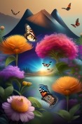 Garden With Butterfly And Bees  Mobile Phone Wallpaper