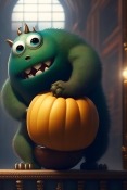 Cute Green Halloween Monster Huawei nova 9 Wallpaper