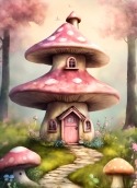 Mushroom House Plum Glow Wallpaper