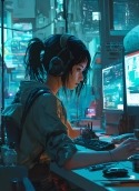 Cyberpunk Girl HTC One V Wallpaper
