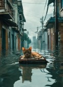 Cat Floats on a Raft Wiko T50 Wallpaper